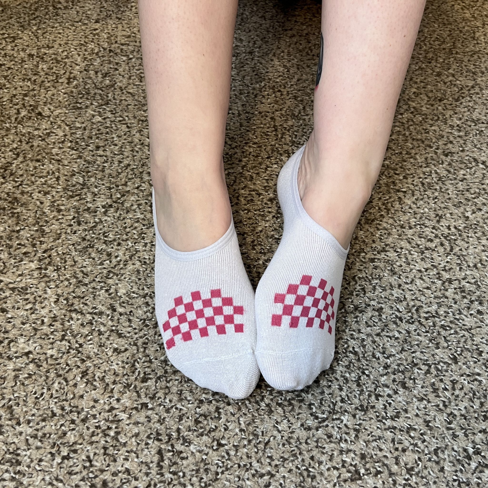 White and pink no show socks