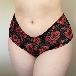 Black and red floral lace panties