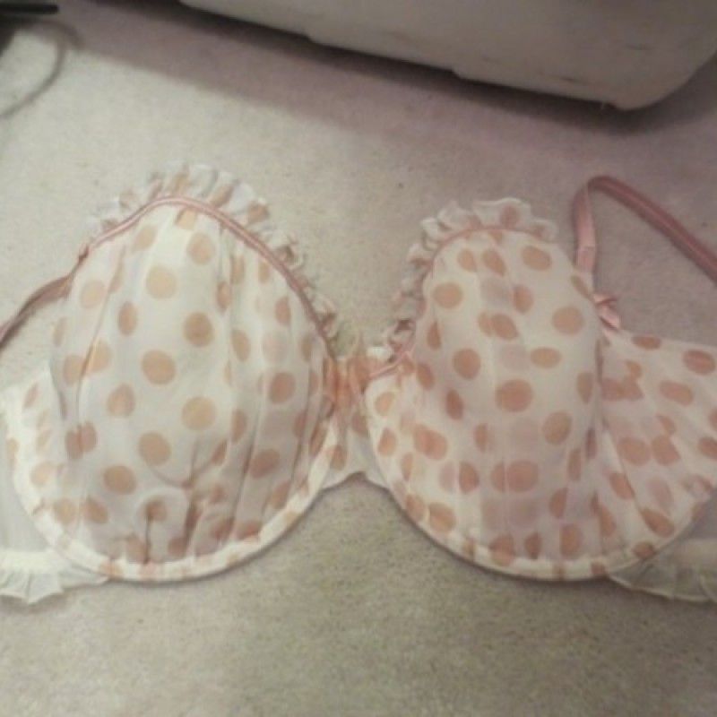 CREME AND BEIGE POLKA DOT LACE BRA