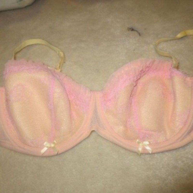 PEACH PINK AND YELLOW INTRICATE LACE BRA