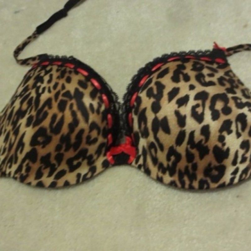 LEOPARD BRA WITH LACE AND RIBBON