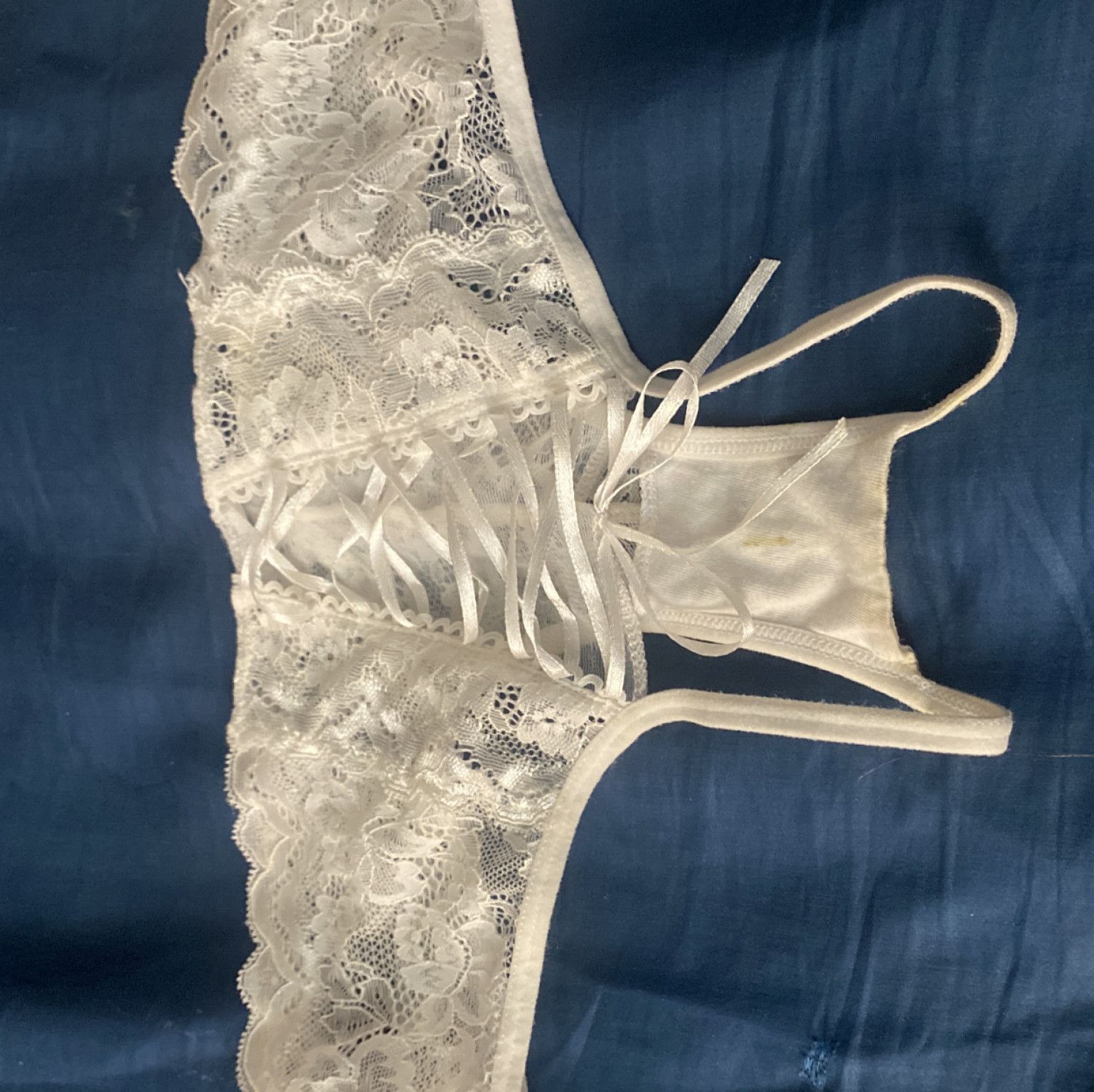 Used soaked stained lace crotch less panties