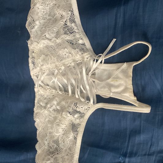 Used soaked stained lace crotch less panties