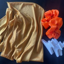 Gold Hair Scarf Scrunchies and Hair Clips
