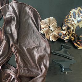 Brown Scarf Scrunchie and Hair Clip Set