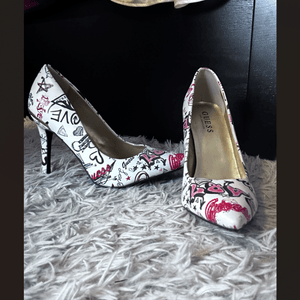 White Patterned Heels