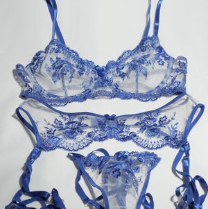 3 piece blue lingerie set