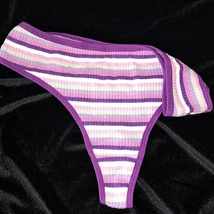 Striped Cotton Thong Panties Purple