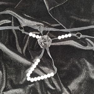 Black Pearl And Rose Thongs