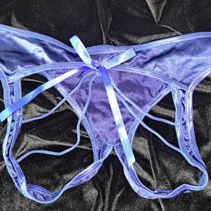 Blue Crotchless Balcony Panties