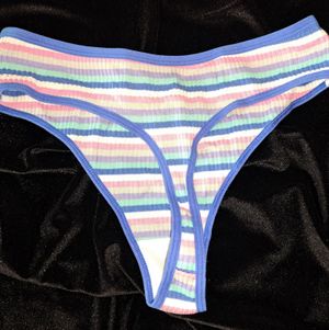Striped Cotton Thong Panties Blue
