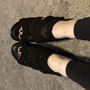 Black Crochet Wedge Sandals