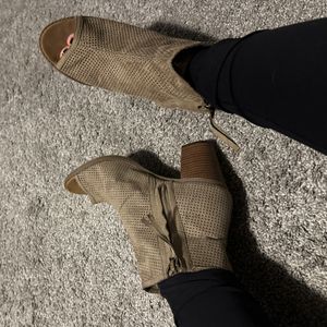 Taupe Perforated Peep Toe Booties