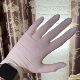 Worn latex medical gloves