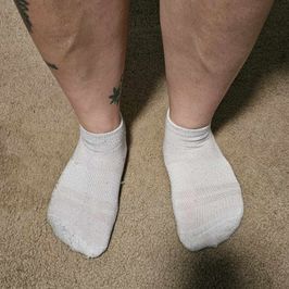 White Socks with grey stripes on the bottom