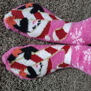 Pink Penguin Christmas Socks