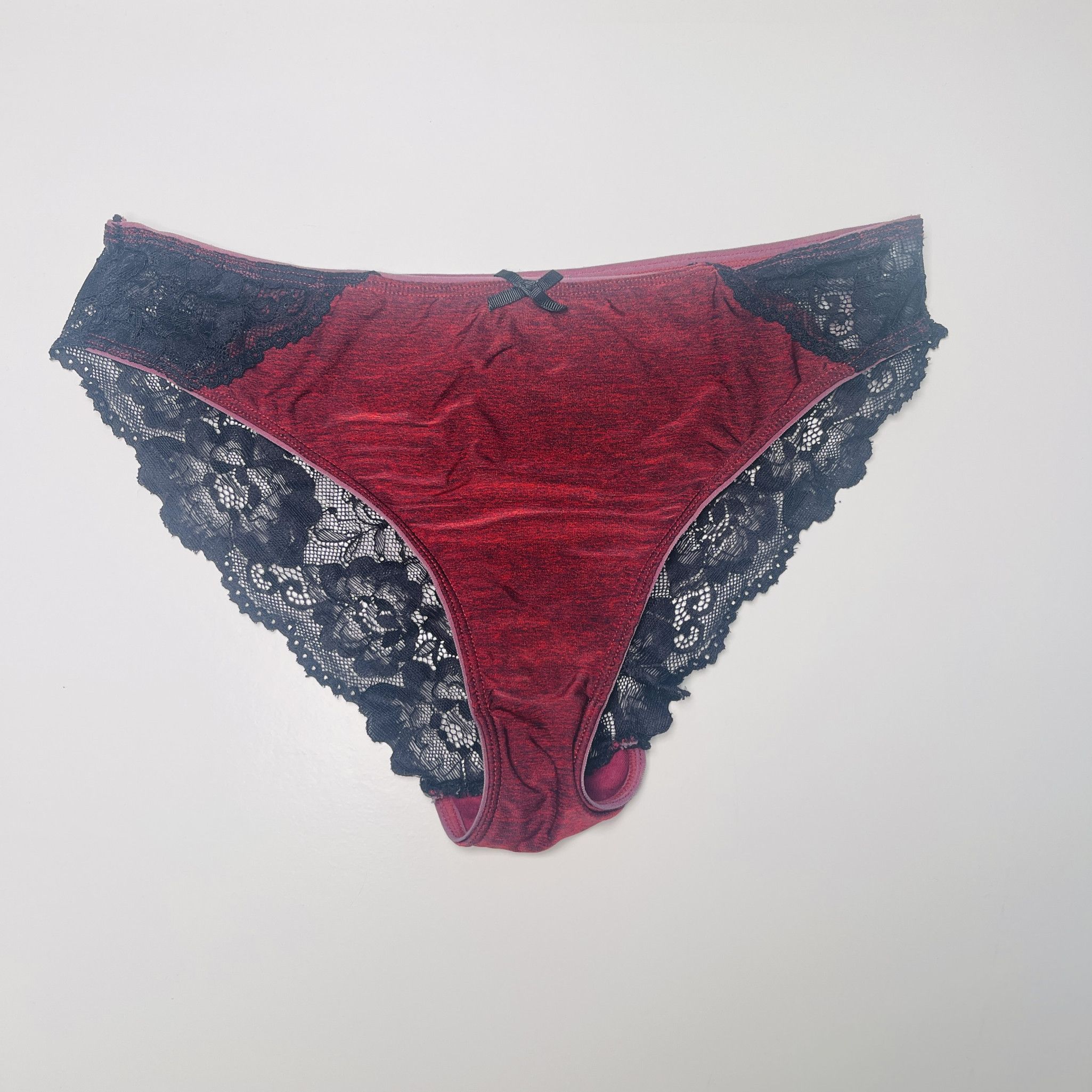 Red and black lace panties