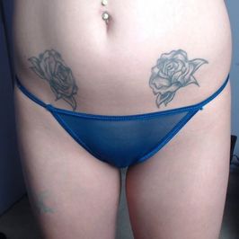 Blue Mesh Thong with Teal Bow