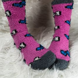 Pink and Grey Fluffy Ankle High Socks