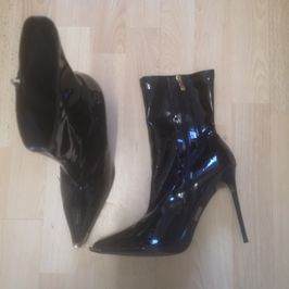 Black Patent Boots with Four and a Half Inch Heels UK Size 8