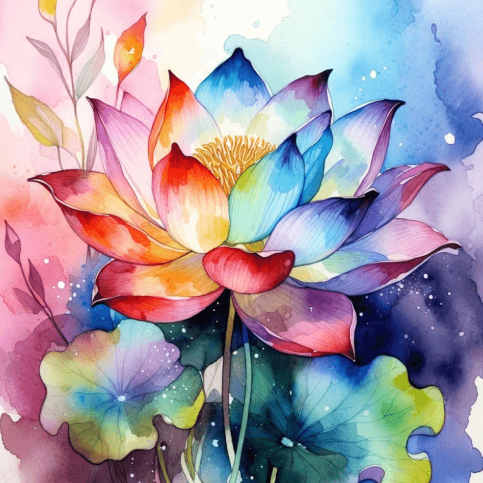 Watercolor Artistic Lotus Flower Print