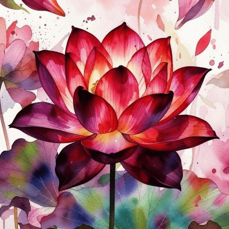 Ruby Lotus Watercolor Print