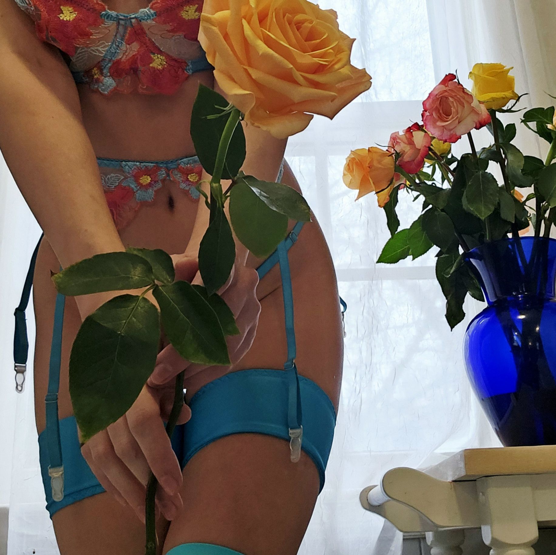 Blue Floral Lingerie Set Plus 2 Vids