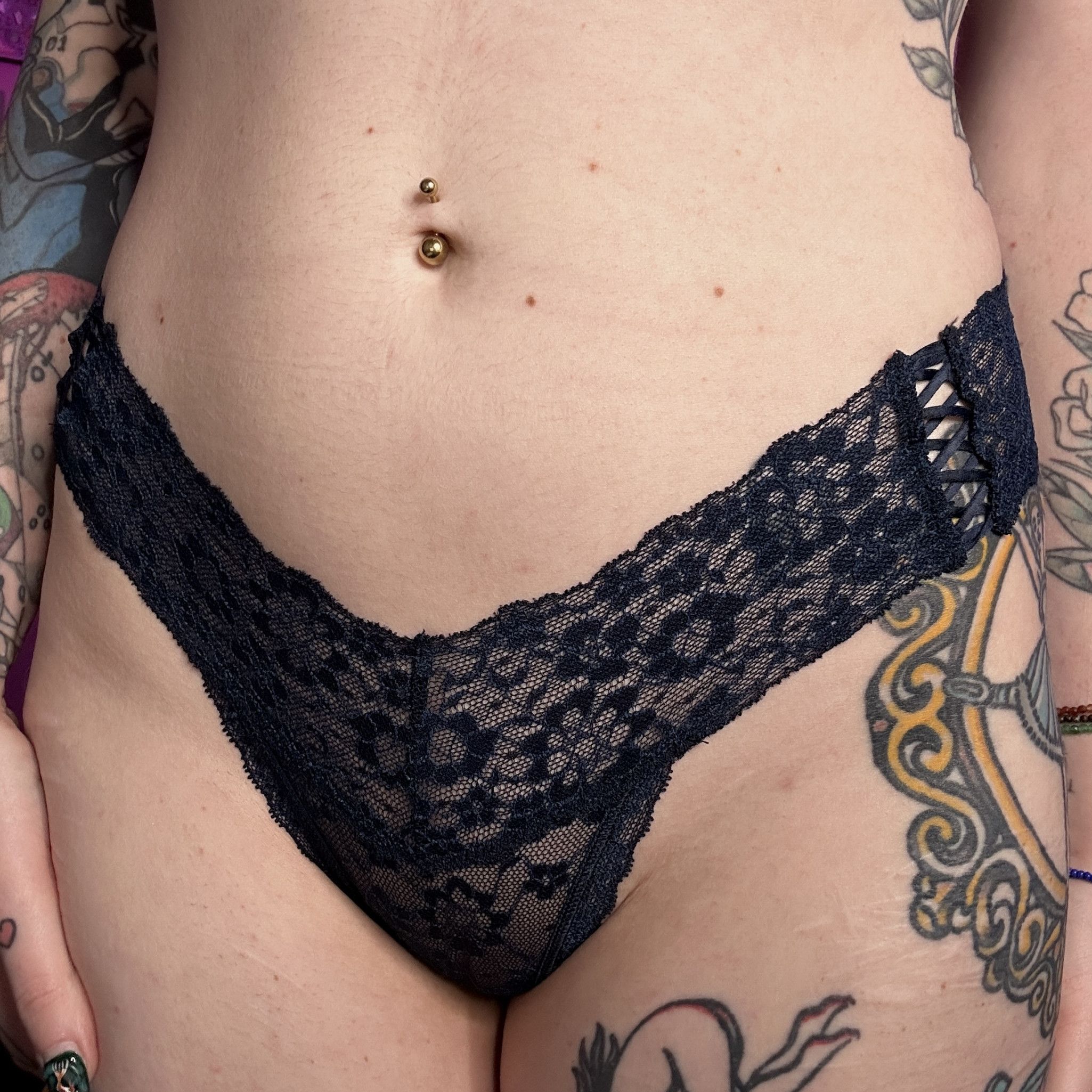 Navy Lace Thong