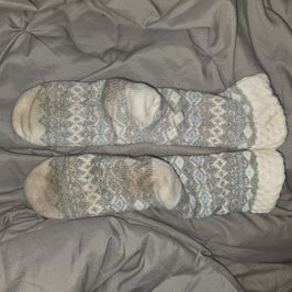 Well worn house slipper socks