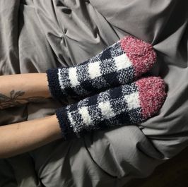 Fuzzy checkered ankle socks