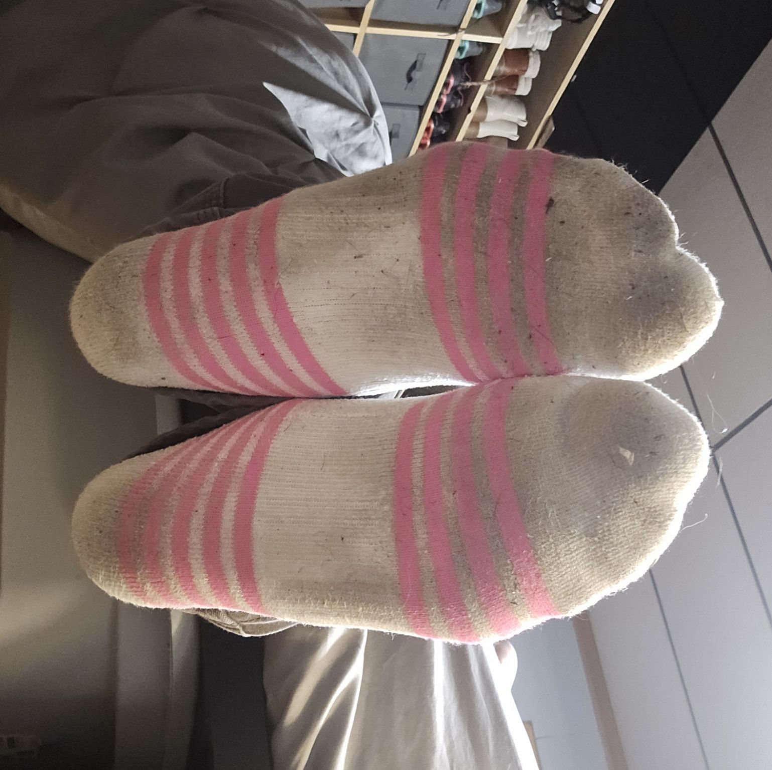 White with pink striped ankle socks