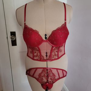 Red Lace Bra and Panty Set