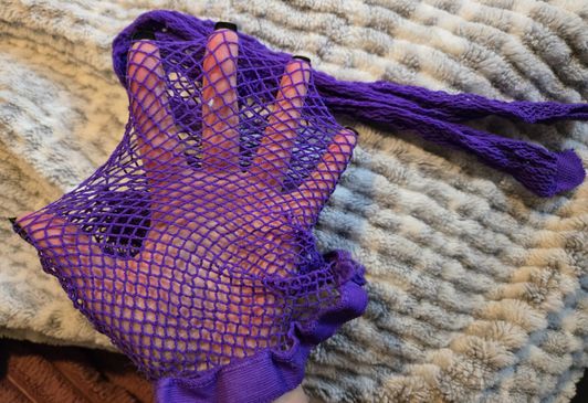 Purple Waist High Small Holed Fishnet Stockings