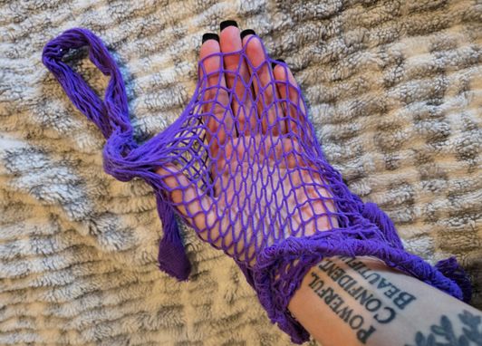 Purple Waist High Medium Holed Fishnet Stockings