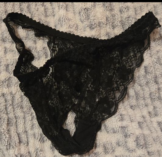 Lacey Black Thong Panties