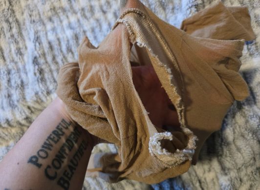 Nude High Waisted Ripped Crotch Nylons