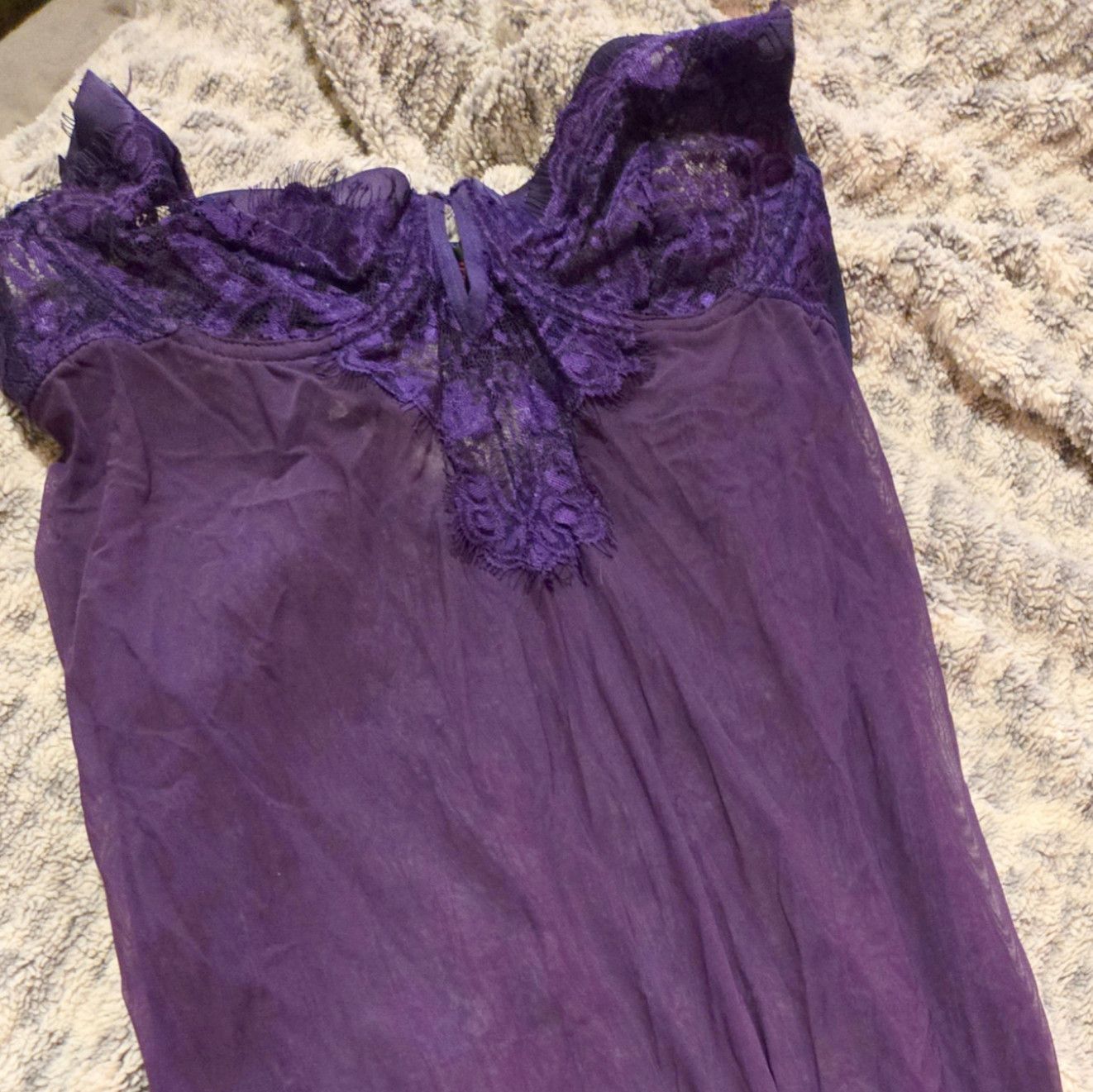 Purple Lace and Sheer Long Babydoll