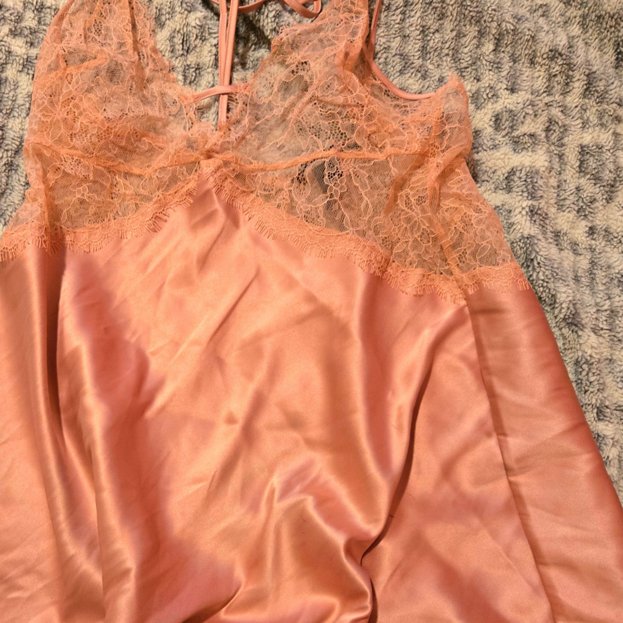Elegant Coral Satin and Lace Babydoll