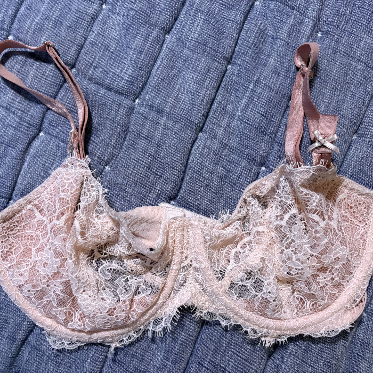 Soft pink lace bra