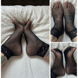 Seductive Black Lace Fishnet Socks Well Worn