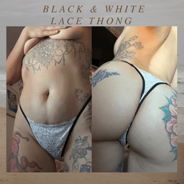 Black and white lace thong