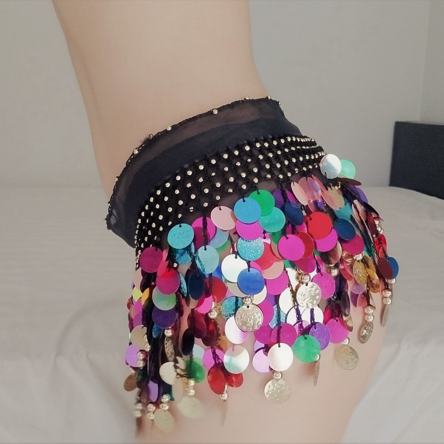 Belly dance hip scarf with sequins  Bollywood