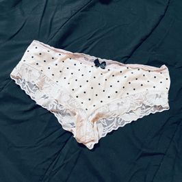 Pink and black polka dot bow panties
