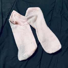 Pink ankle socks well worn