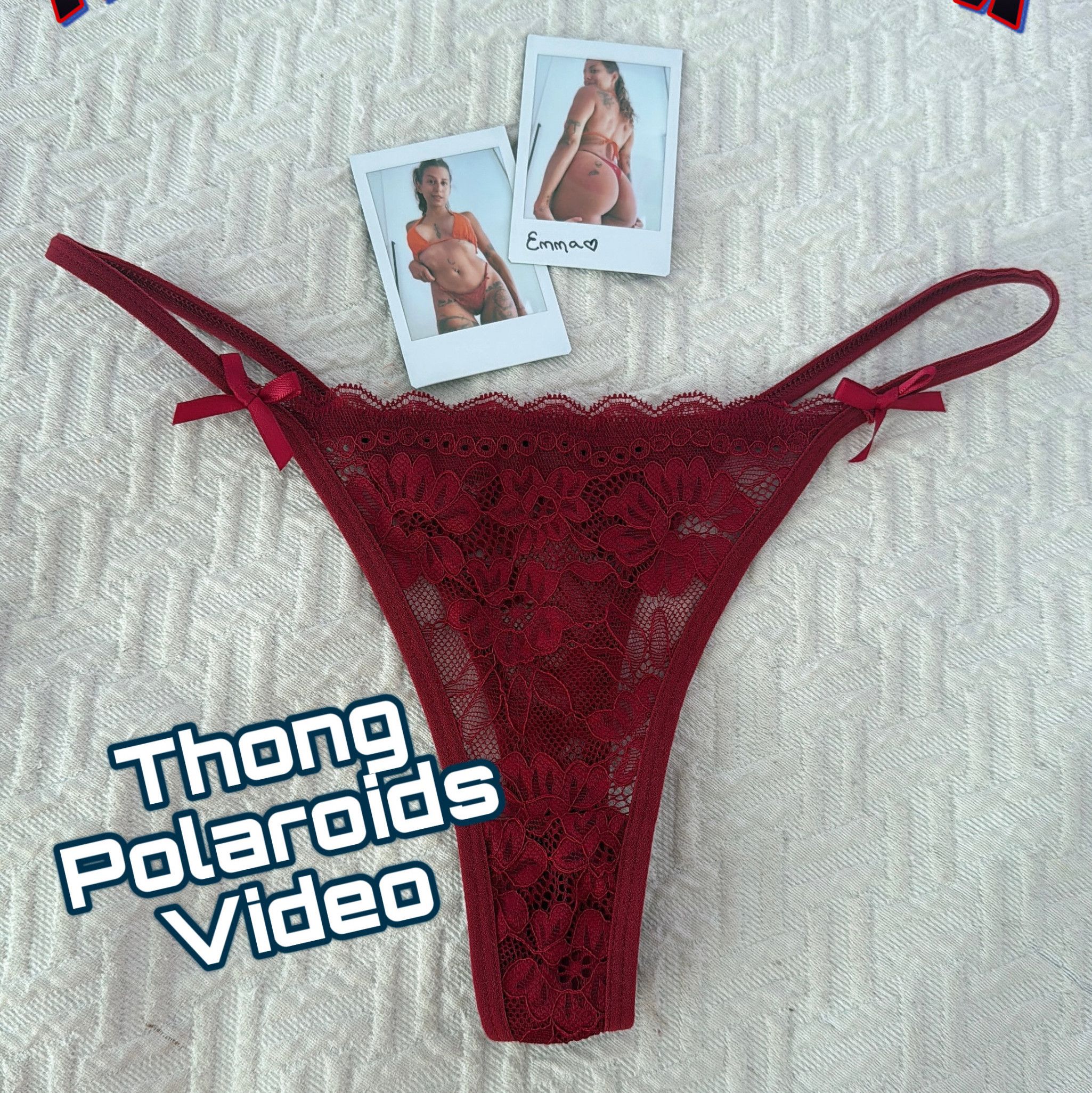 Lace thong with polaroids