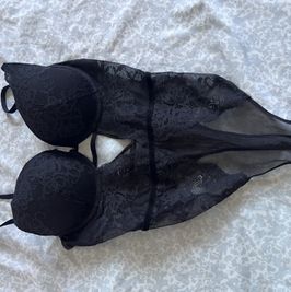 Used black lace and mesh outfit