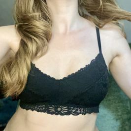 Black lace worn old bralette bra