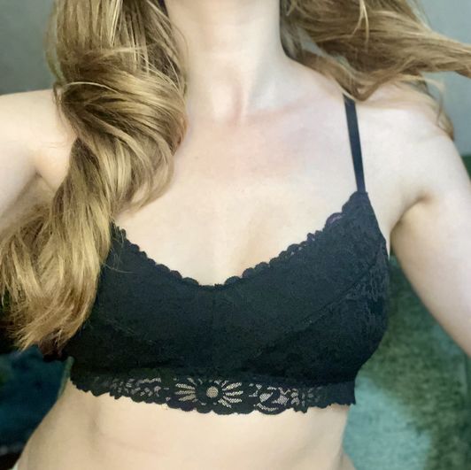 Black lace worn old bralette bra
