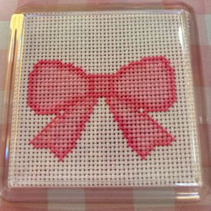 DIY Craft Kit: Pink Bow Cross Stitch Coaster