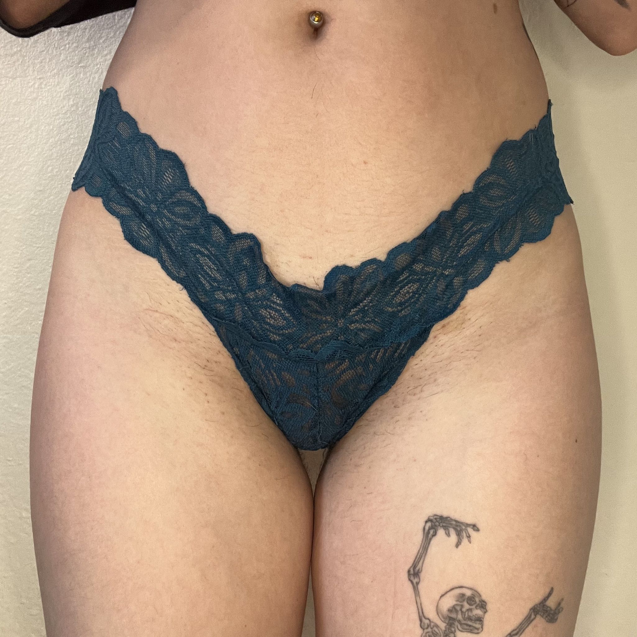 Worn blue lace panties